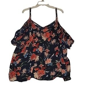 Rue21 plus  Floral Cold Shoulder Top Blouse Flowy‎ Lightweight Red 2X floral
